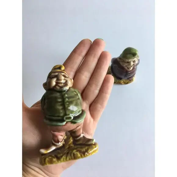 Pair of 1970s Vintage Gnome Figurines - Green and Purple Shirts